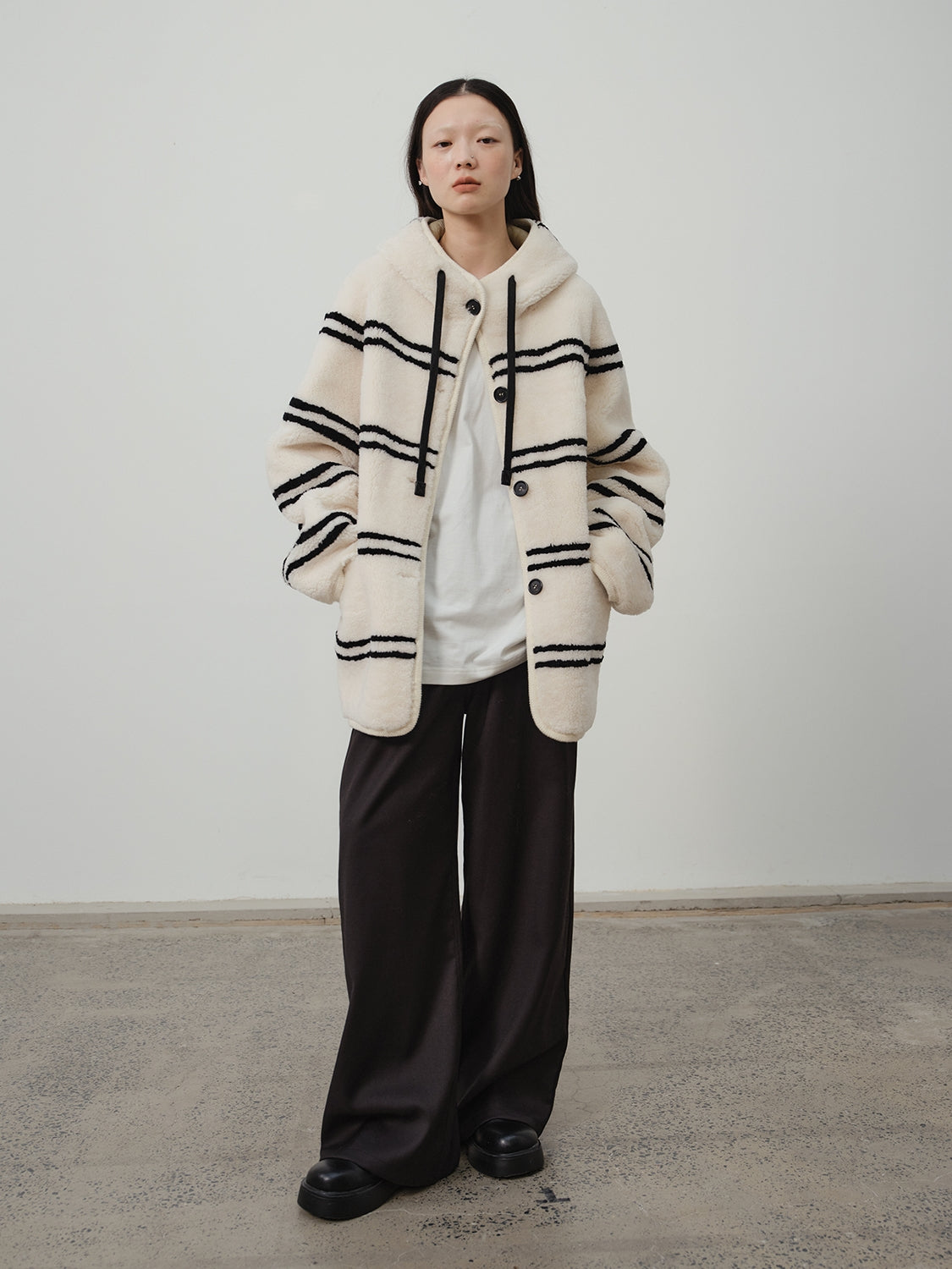 Fireladyfur Women's Lamb Wool Striped Jacket“Snowy New Year”