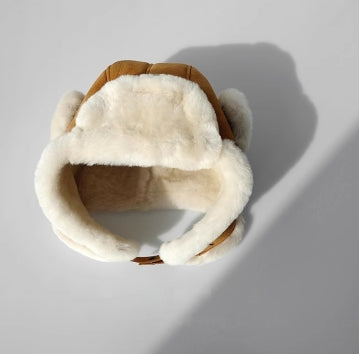Merino Wool Earmuffs Aviator Hat – Genuine Leather and Suede Winter Style