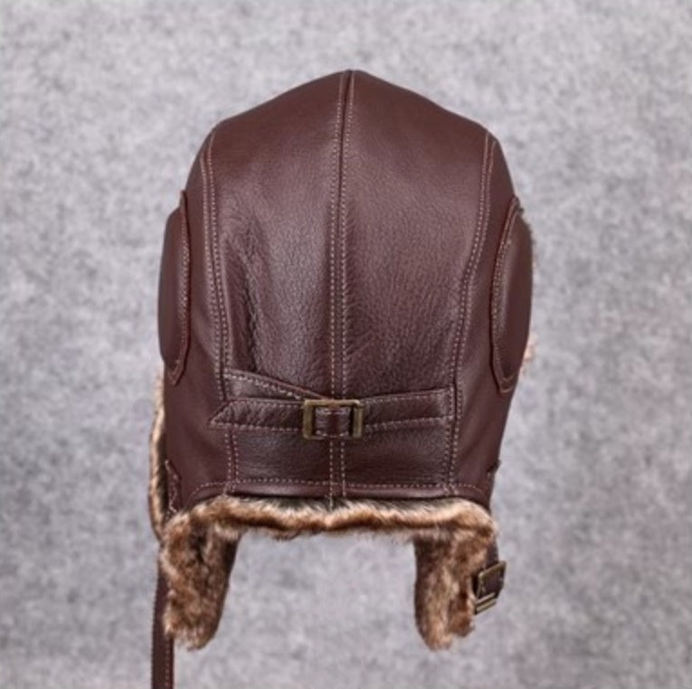 Unisex Vintage Genuine Sheepskin Leather Aviator Hat – Classic Pilot Style