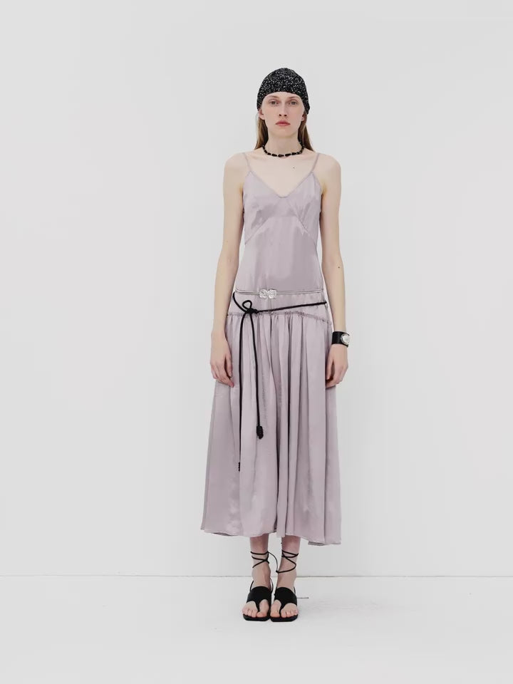 “Girls’ Letterhead” Glossy 100% Acetate Low-Waist Long Suspender Dress