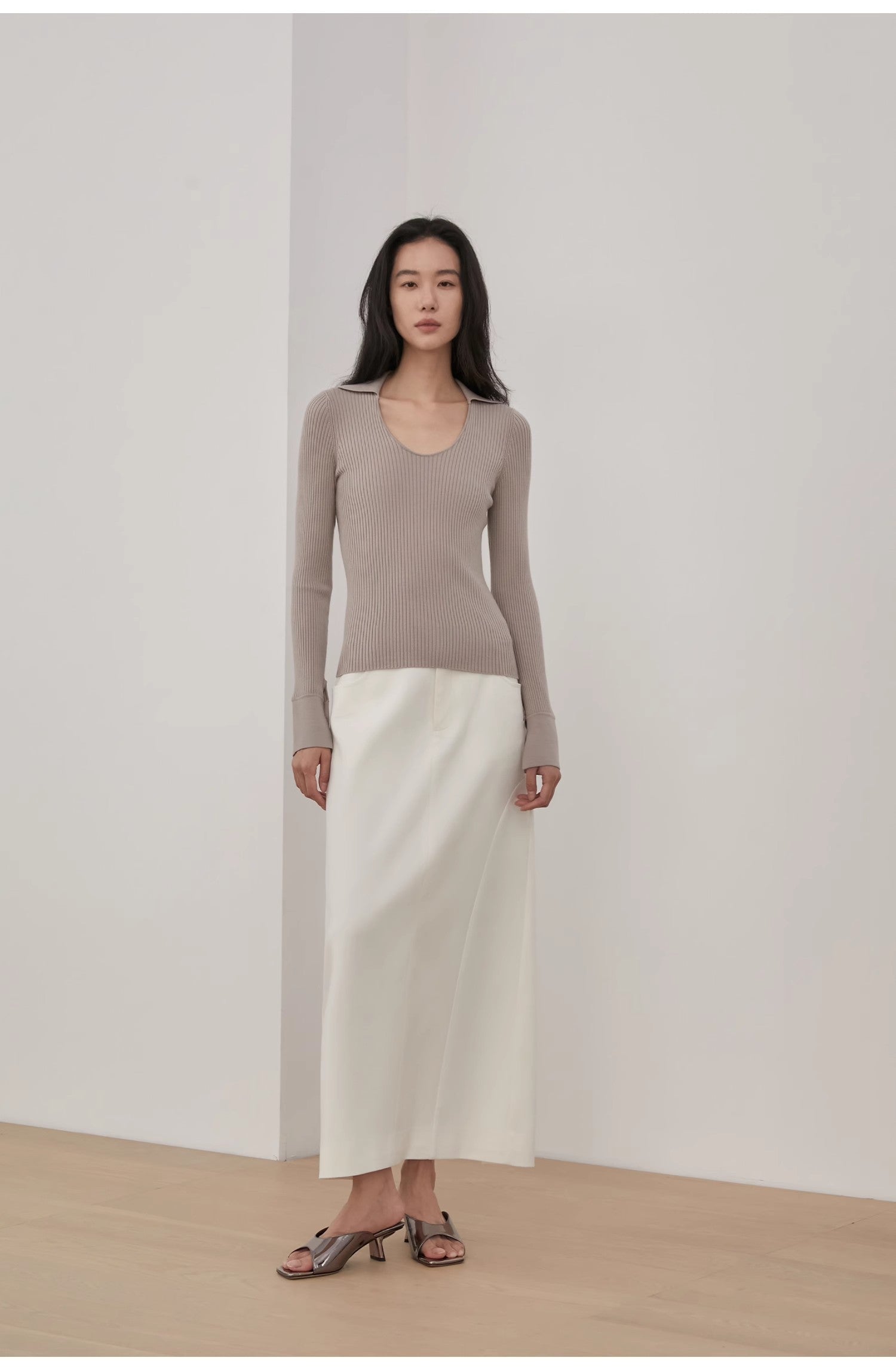 “Stobe” Worsted Low-Waist Retro Straight Skirt – Versatile Fashion Suit Style