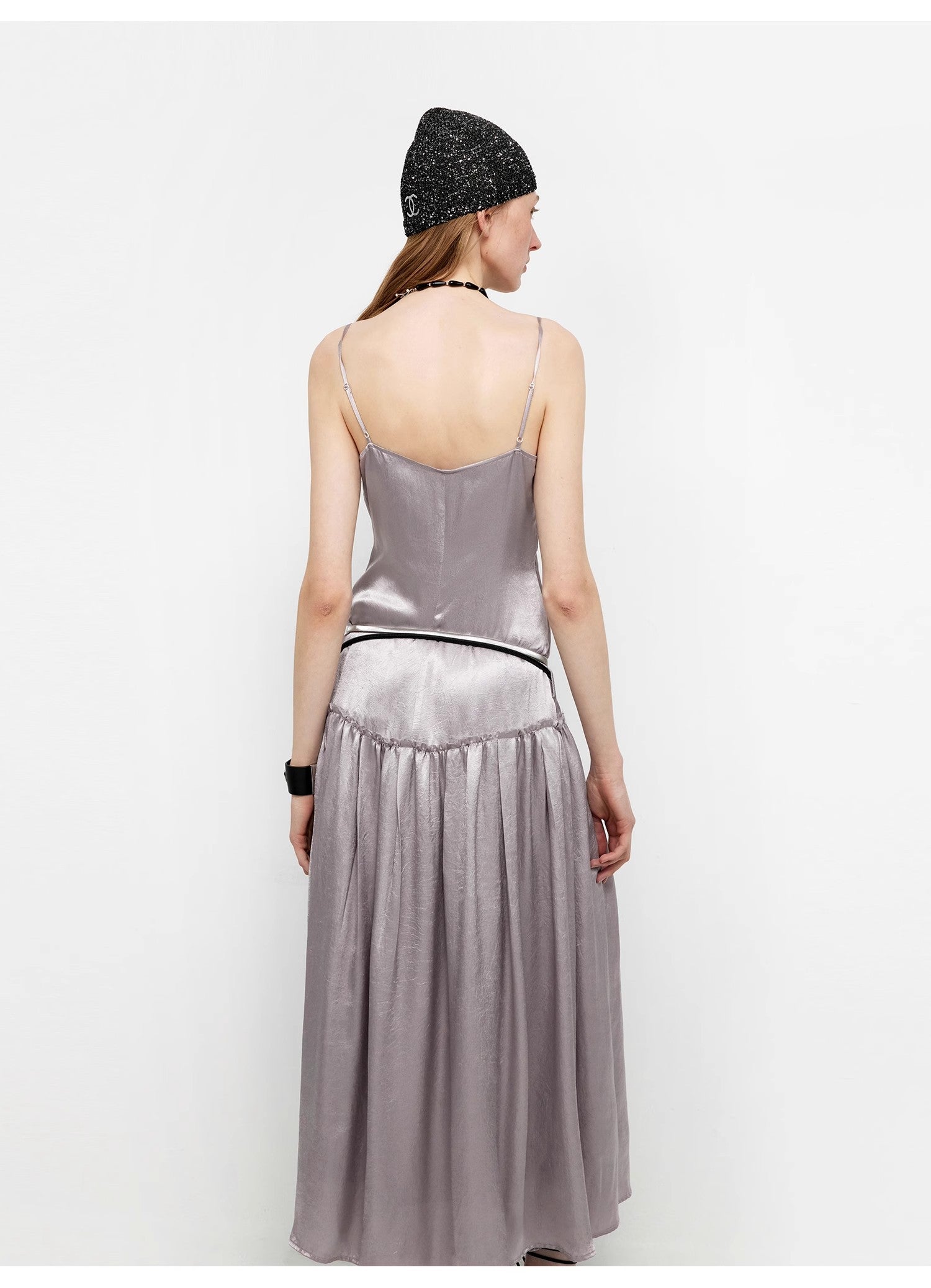 “Girls’ Letterhead” Glossy 100% Acetate Low-Waist Long Suspender Dress