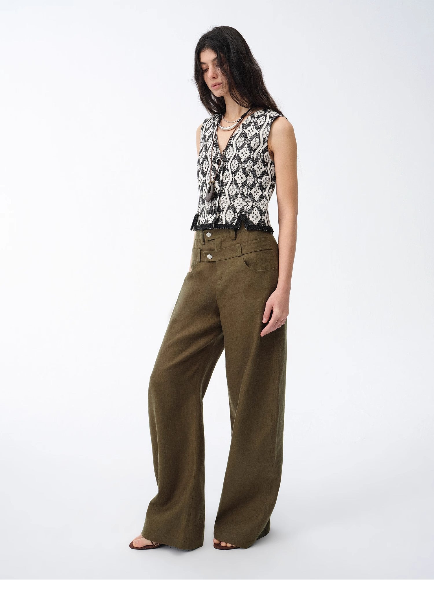 KIENTE STUDIO Old Money Style Linen Scimitar Pants “Weiss Love Letter”
