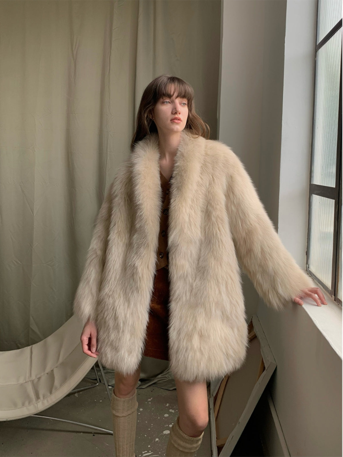 Fireladyfur Women's Mid-Length Fox Fur Coat“Light Years Away”