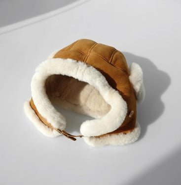 Merino Wool Earmuffs Aviator Hat – Genuine Leather and Suede Winter Style