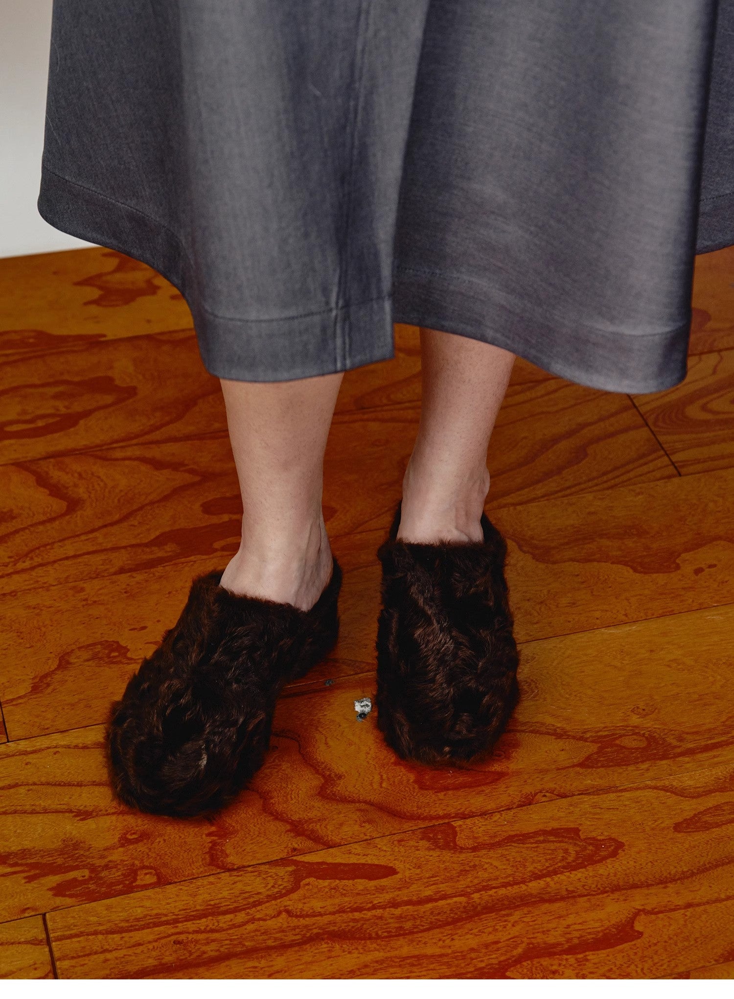 [FF × JW] Fur-Lined Slip-On Platform Sneakers – Wool Thick-Soled Casual Style