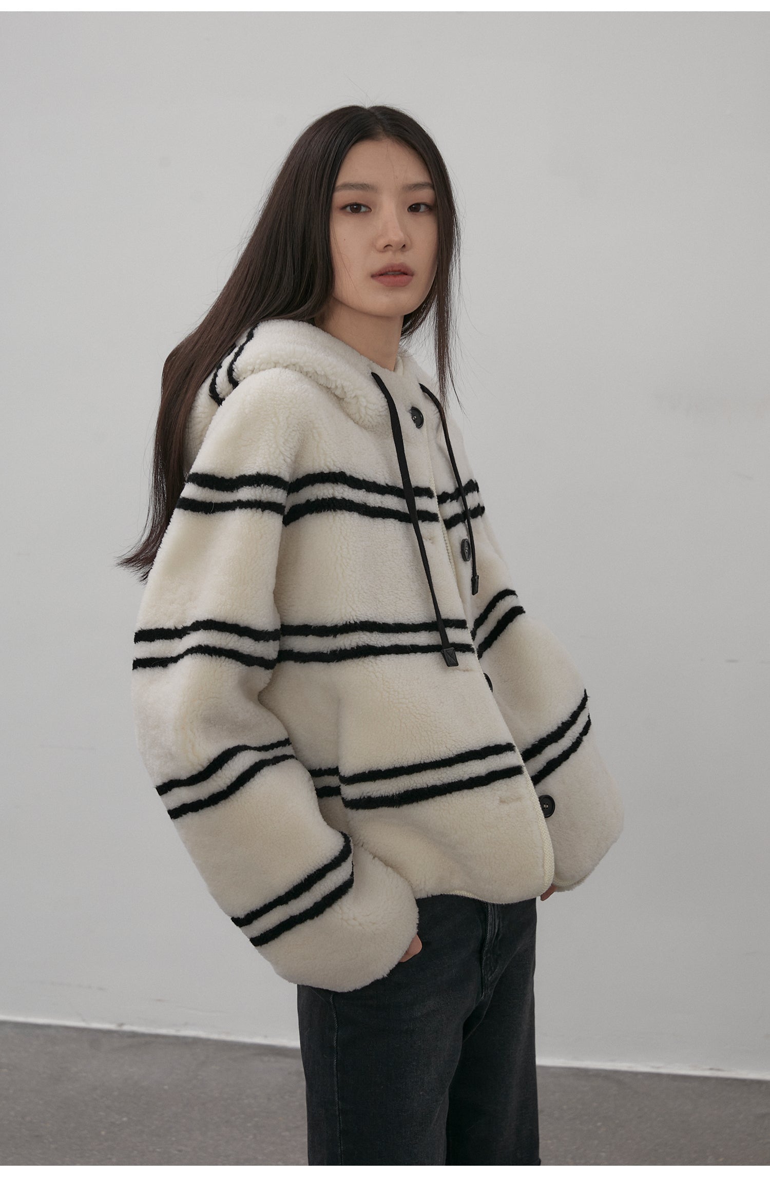 Fireladyfur Women's Lamb Wool Striped Jacket“Snowy New Year”