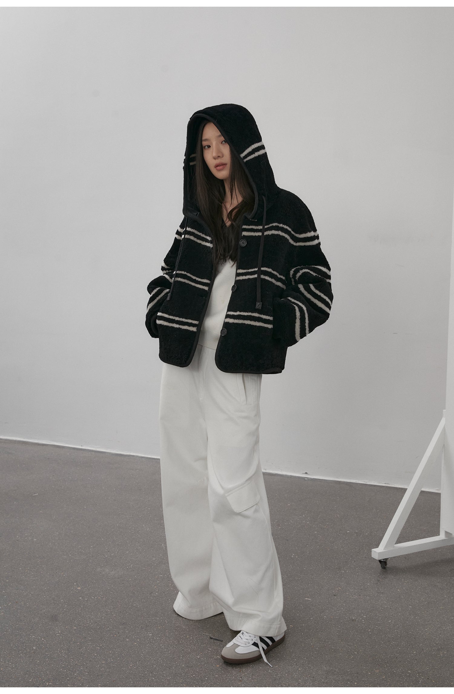 Fireladyfur Women's Lamb Wool Striped Jacket“Snowy New Year”