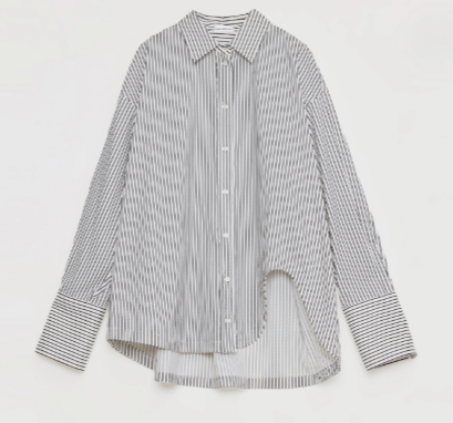 “Striped Fantasy” Asymmetric Two-Way Striped Long Sleeve Casual Shirt