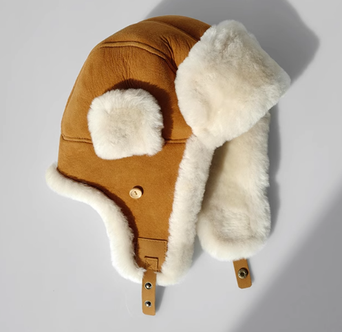 Merino Wool Earmuffs Aviator Hat – Genuine Leather and Suede Winter Style