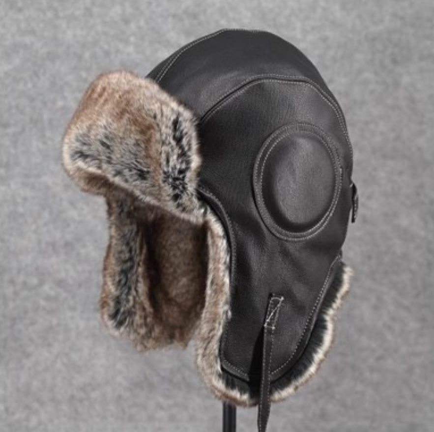 Unisex Vintage Genuine Sheepskin Leather Aviator Hat – Classic Pilot Style
