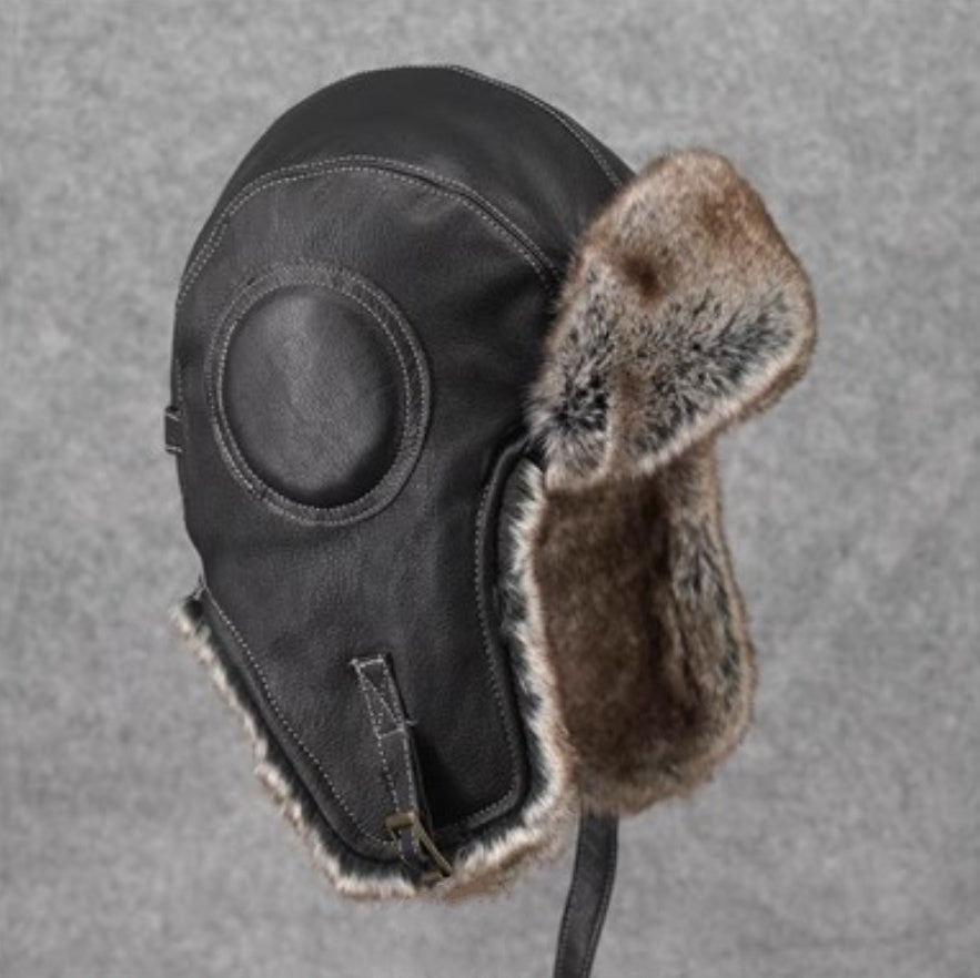 Unisex Vintage Genuine Sheepskin Leather Aviator Hat – Classic Pilot Style