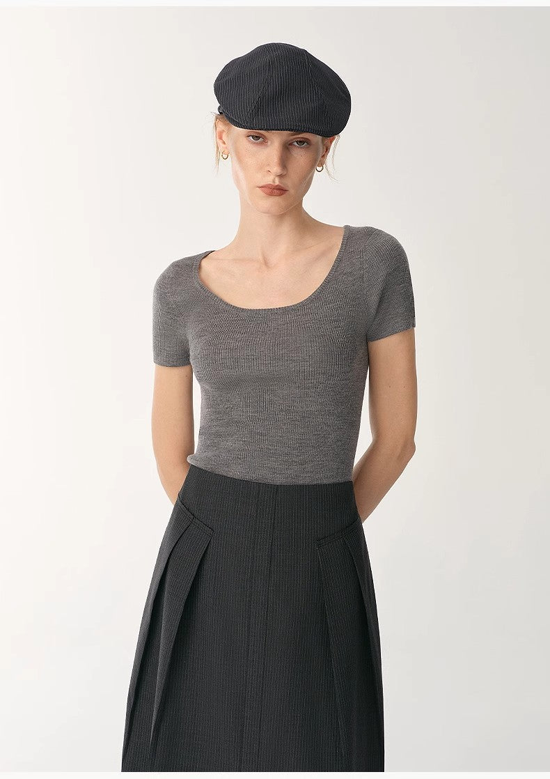 German Yangtze Washable Wool Round Neck Slim Short Sleeve Top
