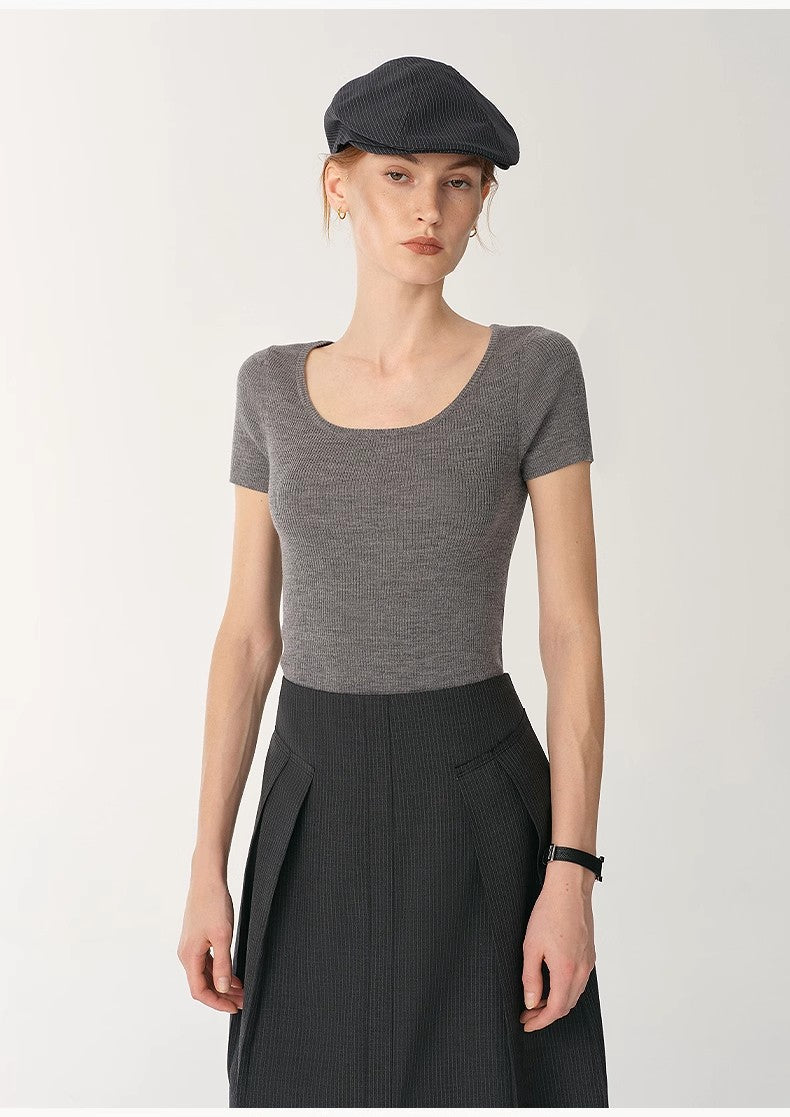 German Yangtze Washable Wool Round Neck Slim Short Sleeve Top