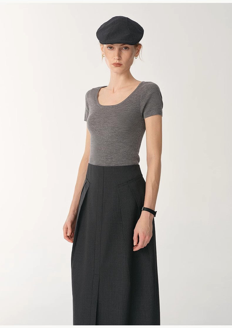 German Yangtze Washable Wool Round Neck Slim Short Sleeve Top