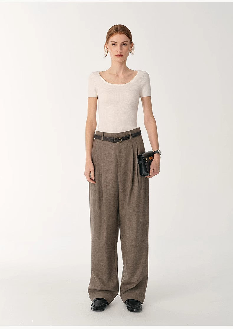 German Yangtze Washable Wool Round Neck Slim Short Sleeve Top