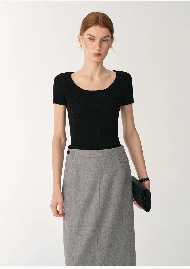 German Yangtze Washable Wool Round Neck Slim Short Sleeve Top