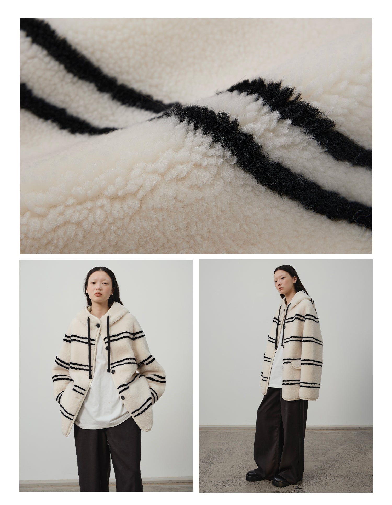 Fireladyfur Women's Lamb Wool Striped Jacket“Snowy New Year”