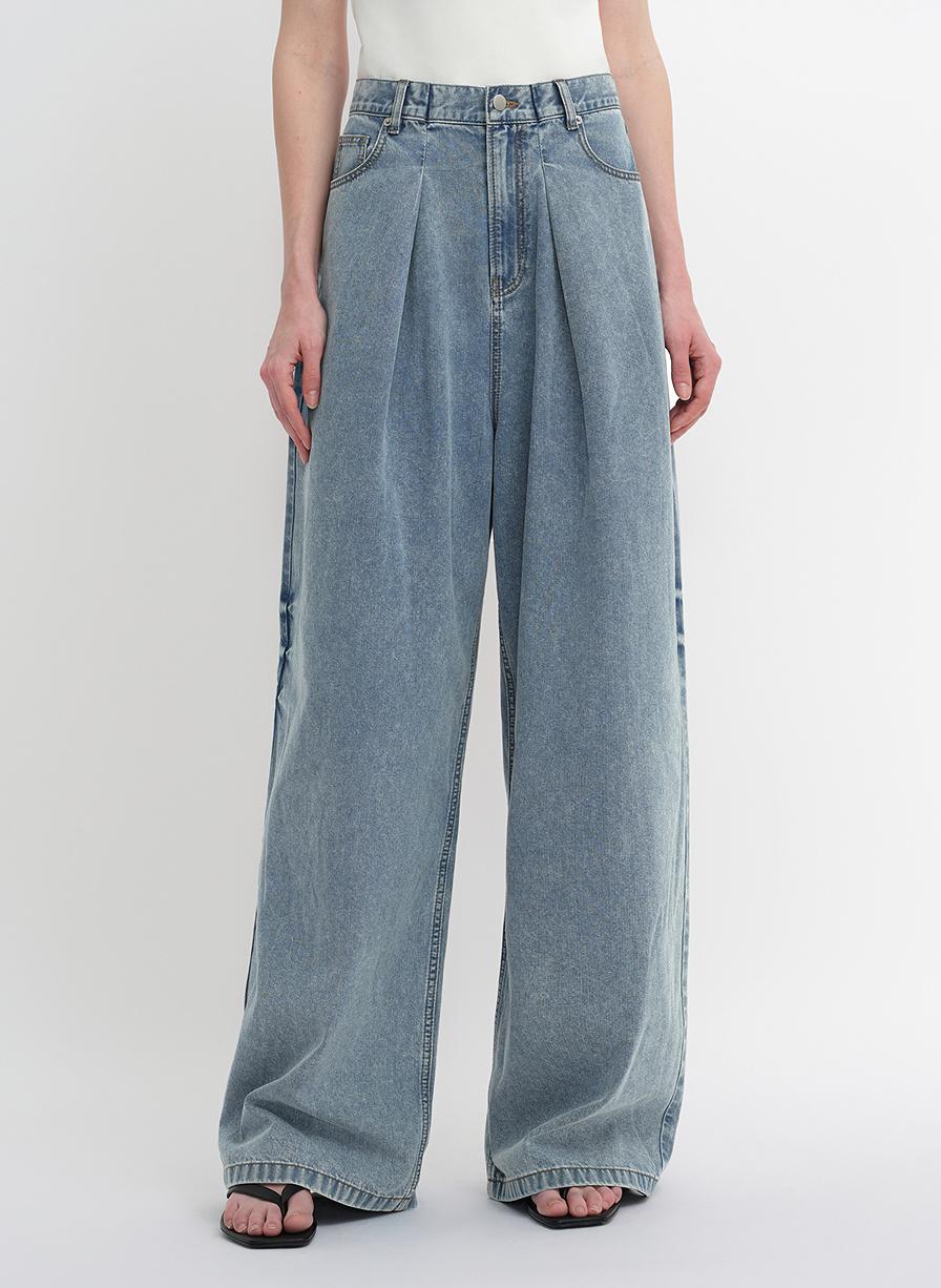 Soft Tencel Cotton Pleated Loose Straight Wide-Leg Jeans – Light Structure