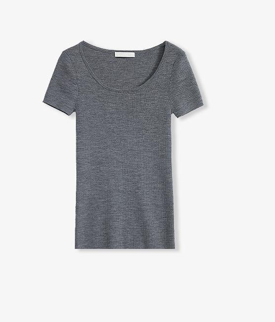 German Yangtze Washable Wool Round Neck Slim Short Sleeve Top